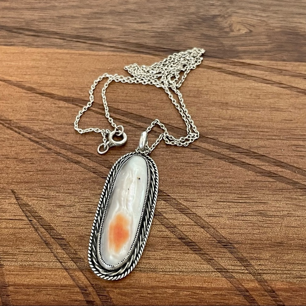 Sterling silver necklace orange mother of pearl charm